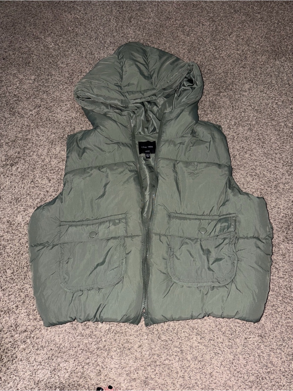 NWOT- Love Tree - Hooded Puffer Vest in Sage Green